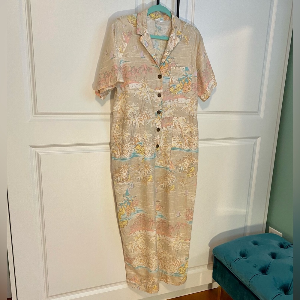 Gap tropical print casual linen like jumpsuit romper size 14